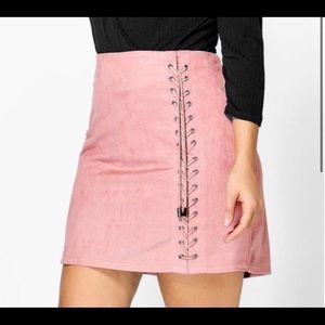Plus Lace Up Detail Suede Skirt